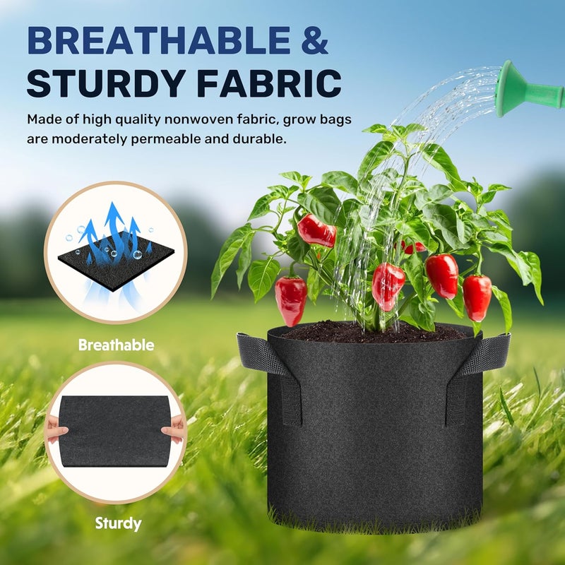 Simple Deluxe أكياس زراعة سعة 5 جالون، عبوة 10 قطع، أصص زراعة مع مقبض، قماش غير منسوج سميك لتهوية التربة، زراعة ثقيلة للخضروات، الأعشاب والزهور، باللون الأسود - Image 4
